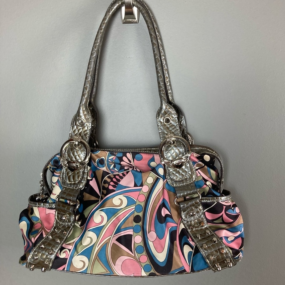 Kathy Ireland handbag y2k metallic scarf print